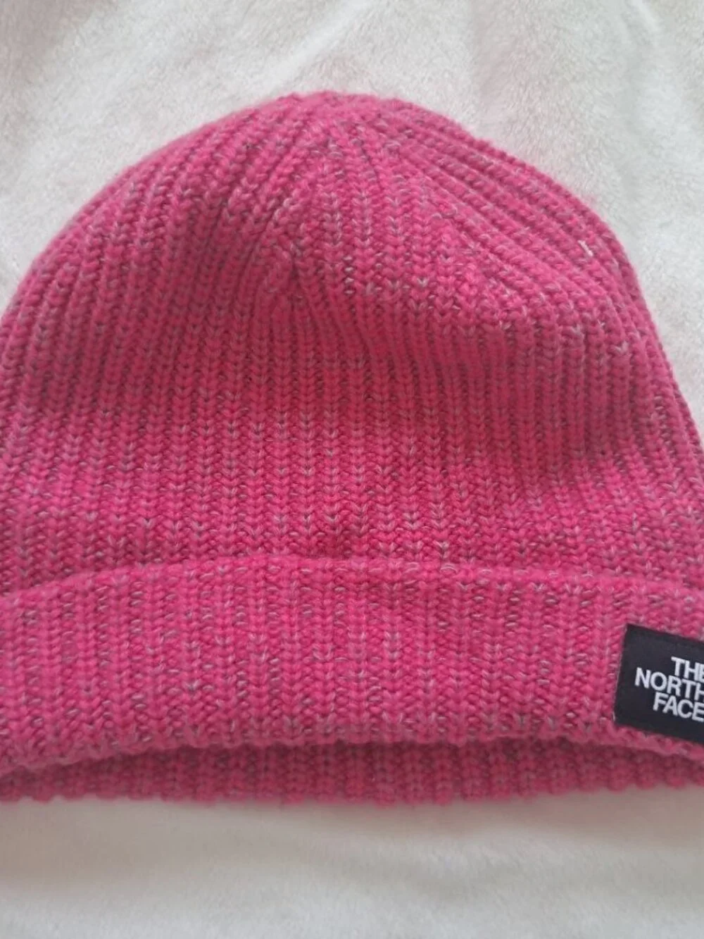 The North Face TNF ribbed knit beanie in pink